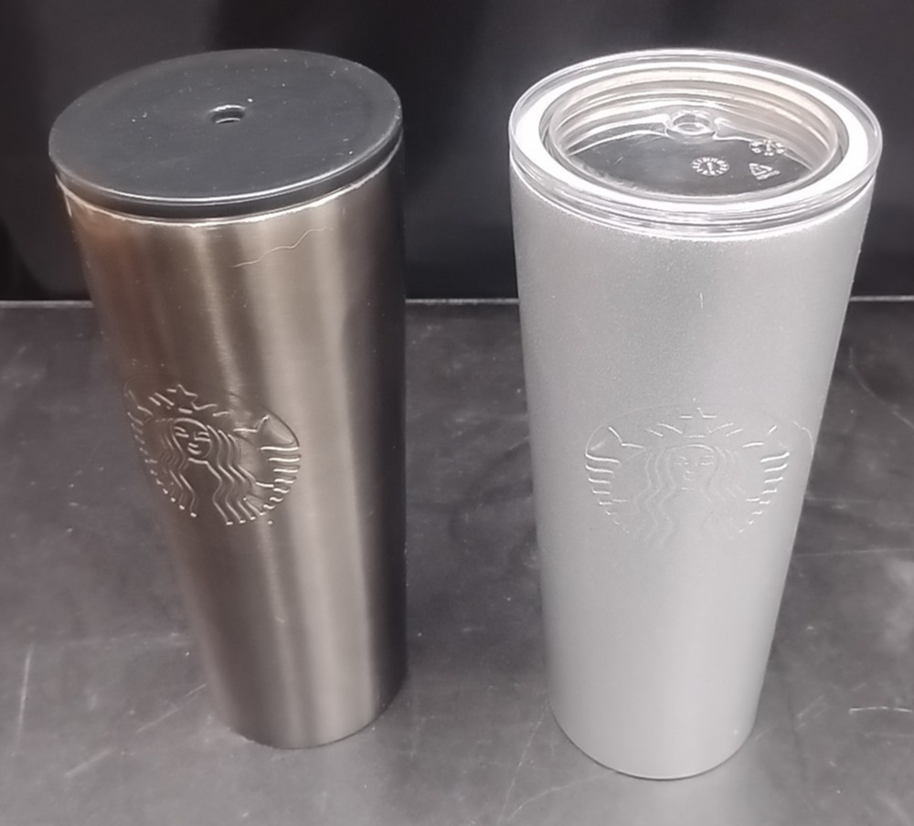 2 Starbucks Stainless 16 OZ Tumblers shiny silver and steal
